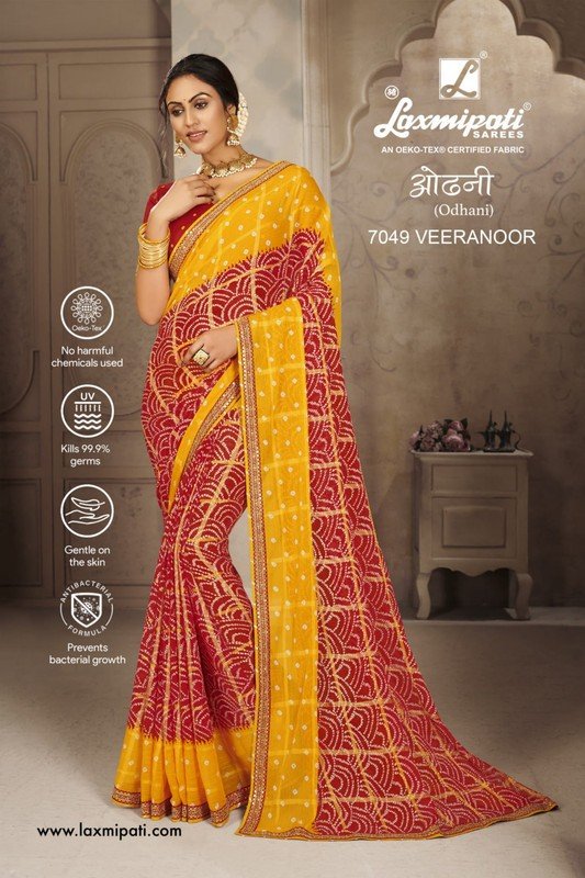 Laxmipati Odhani 7049 Red Chiffon Saree