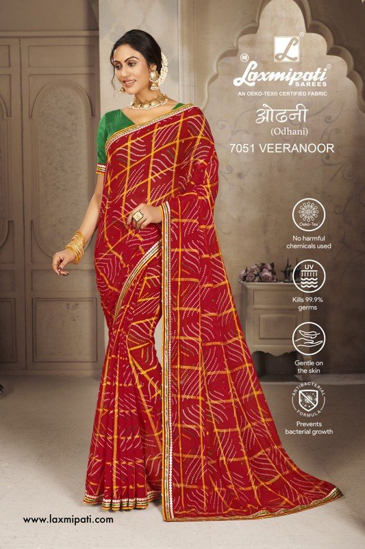 Laxmipati Odhani 7051 Red Chiffon Saree