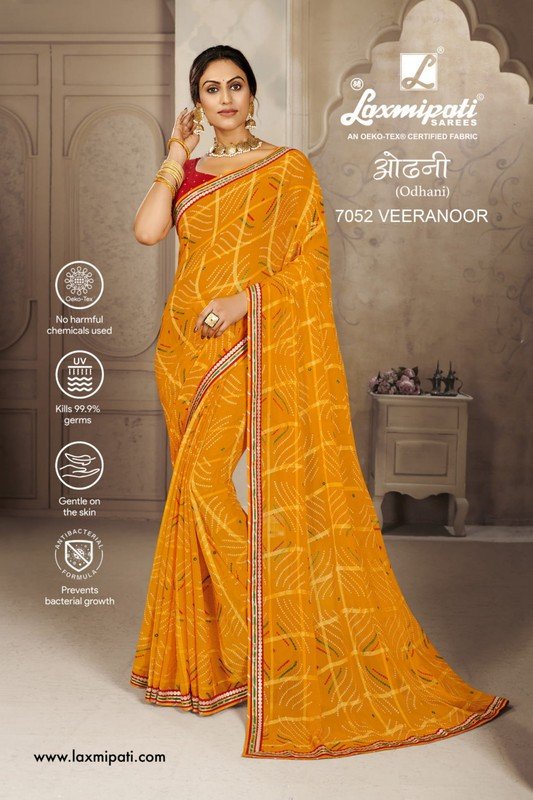 Laxmipati Odhani 7052 Orange Chiffon Saree