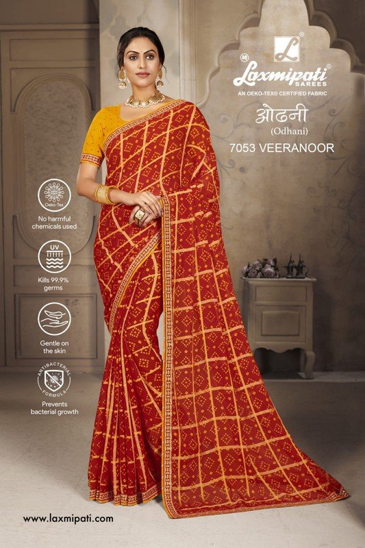 Laxmipati Odhani 7053 Red Chiffon Saree