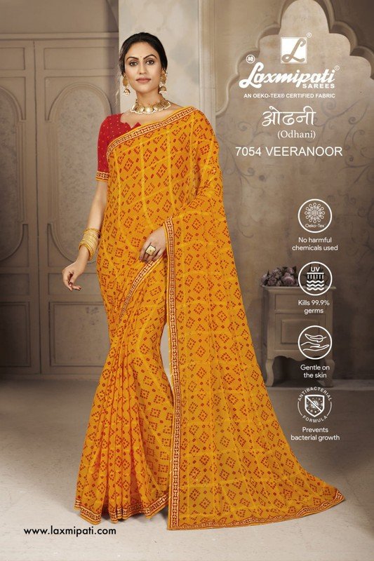 Laxmipati Odhani 7054 Orange Chiffon Saree