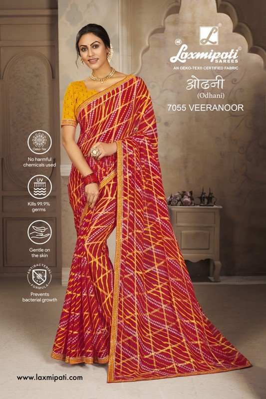 Laxmipati Odhani 7055 Red Chiffon Saree