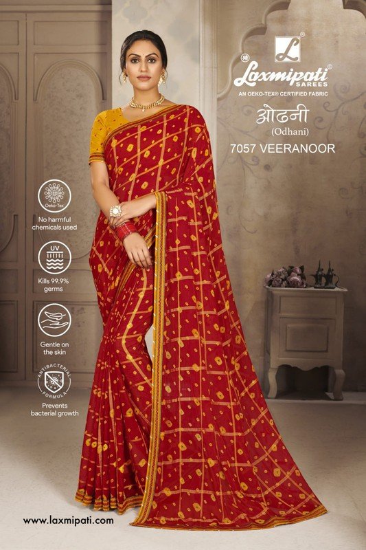 Laxmipati Odhani 7057 Red Chiffon Saree