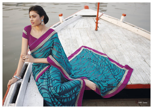 Laxmipati Old Hit 2491 Blue Brasso Saree