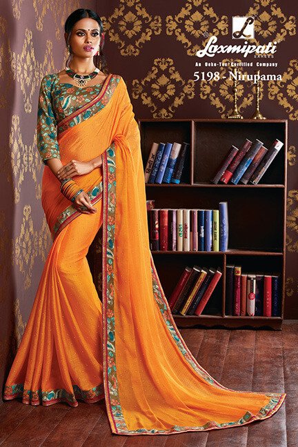 Laxmipati Chitravali 5198 Orange Chiffon Saree