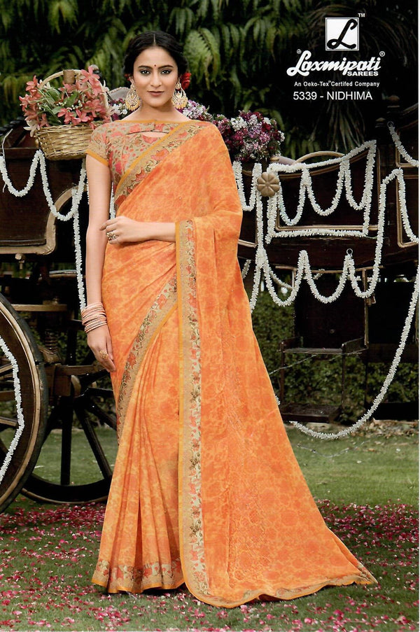 Laxmipati Phoolchidi 5339 Orange Chiffon Saree