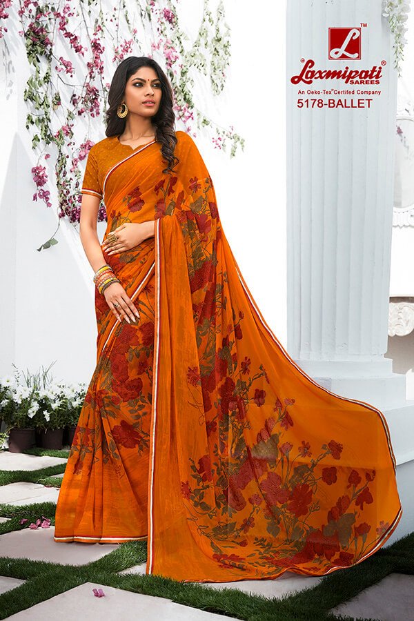 Laxmipati Rangrezi 5178 Orange Georgette Saree