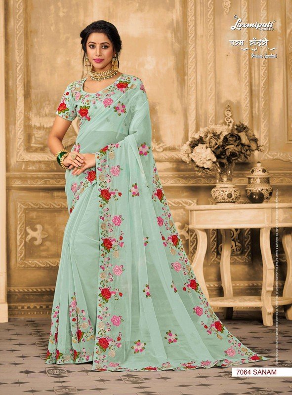 Laxmipati Param Sundari 7064 Blue Organza Saree