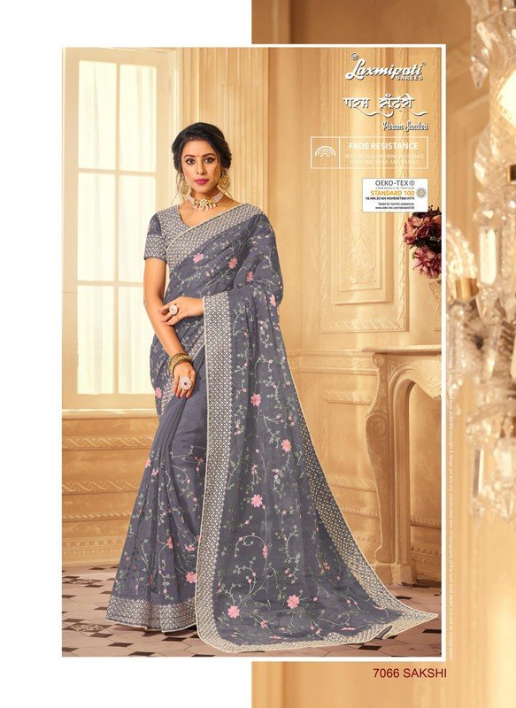 Laxmipati Param Sundari 7066 Grey Organza Saree