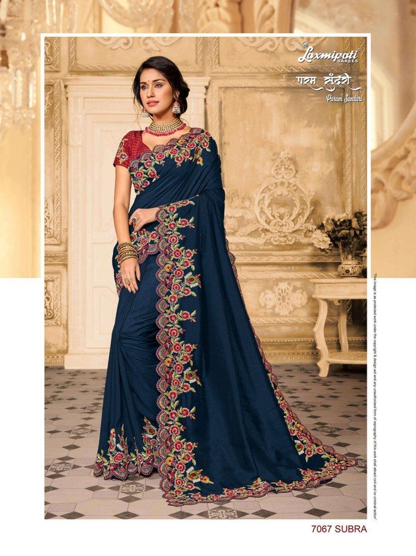 Laxmipati Param Sundari 7067 Blue Silk Saree