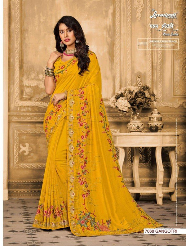 Laxmipati Param Sundari 7068 Yellow Silk Saree