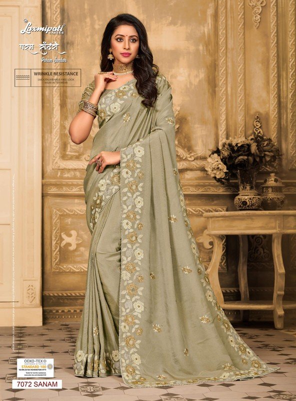 Laxmipati Param Sundari 7072 Grey Shimmer Organza Saree