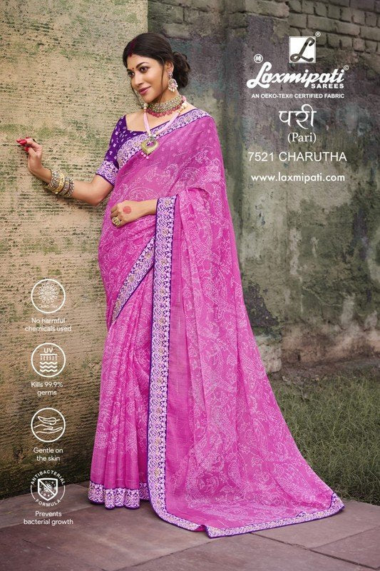 Laxmipati Pari 7521 Pink Chiffon Saree