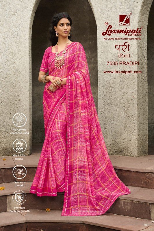 Laxmipati Pari 7535 Pink Chiffon Saree