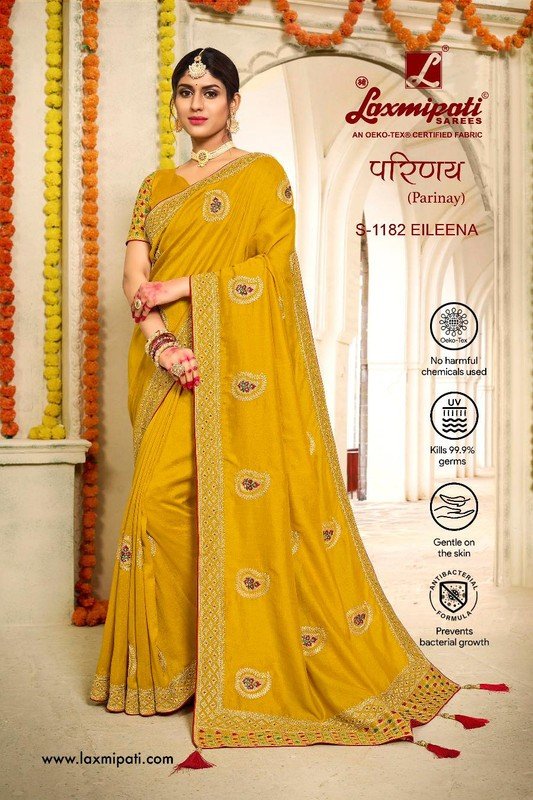 Laxmipati Parinay S-1182 Yellow Vichitra Silk Saree