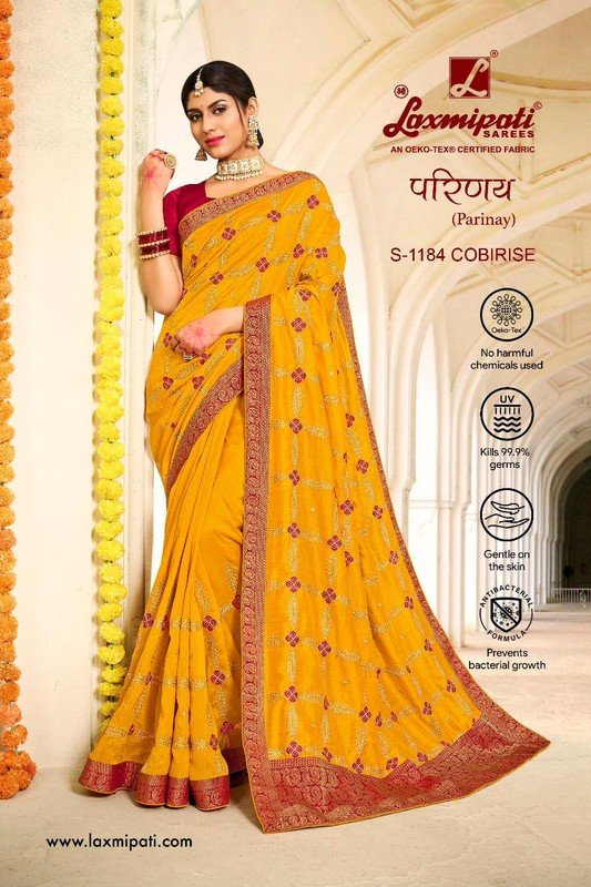 Laxmipati Parinay S-1184 Yellow Vichitra Silk Saree