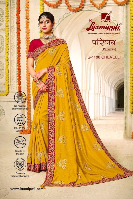 Laxmipati Parinay S-1188 Yellow Vichitra Silk Saree