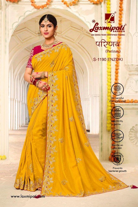 Laxmipati Parinay S-1190 Yellow Vichitra Silk Saree