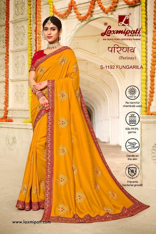 Laxmipati Parinay S-1192 Yellow Vichitra Silk Saree