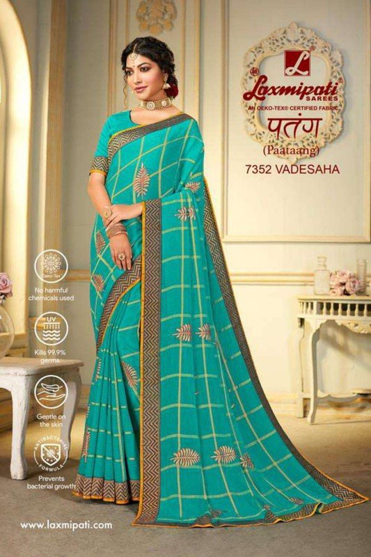 Laxmipati Patang 7352 Blue Chiffon Saree