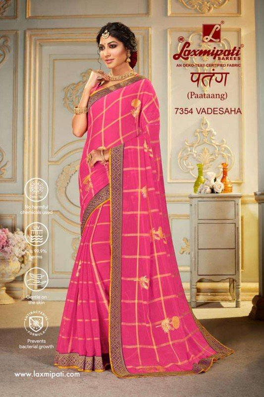 Laxmipati Patang 7354 Pink Chiffon Saree