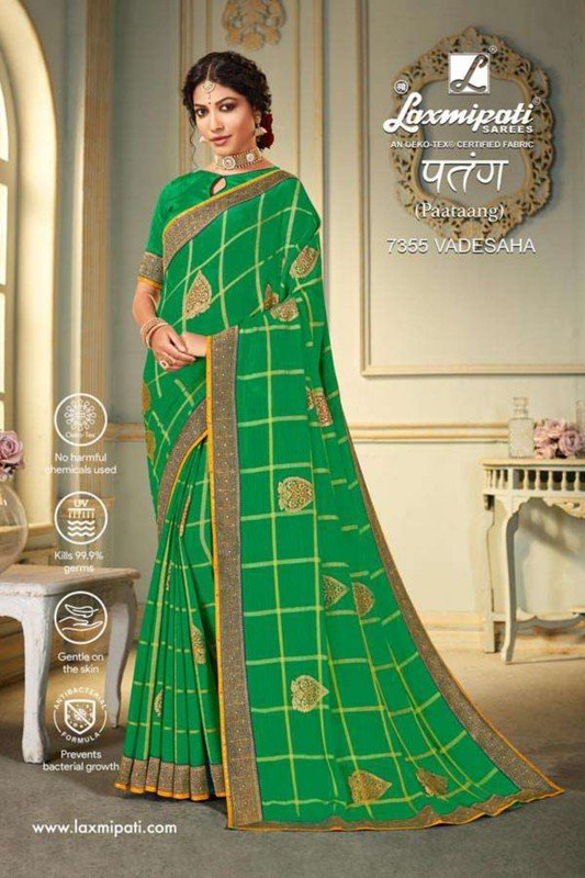 Laxmipati Patang 7355 Green Chiffon Saree