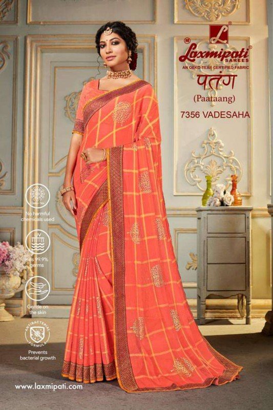 Laxmipati Patang 7356 Peach Chiffon Saree