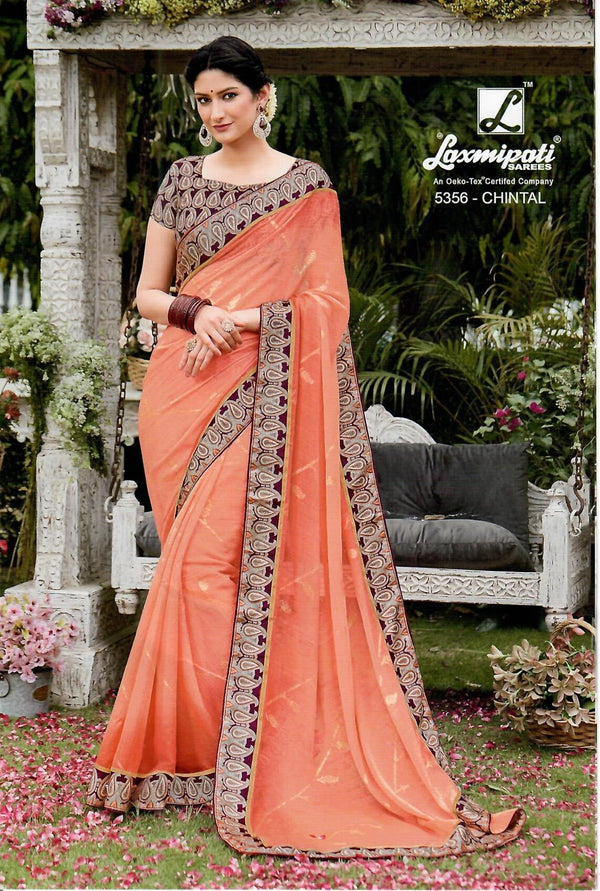 Laxmipati Phoolchidi 5356 Peach Chiffon Saree