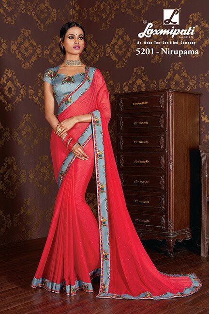 Laxmipati Chitravali 5201 Pink Chiffon Saree