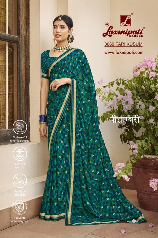 Laxmipati Pitambari 8069 Peacock Green Silk Saree