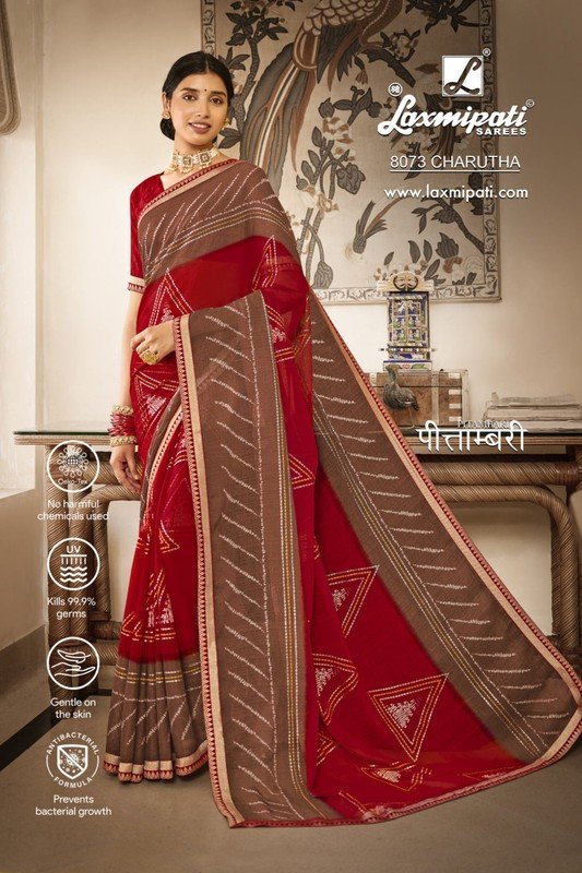 Laxmipati Pitambari 8073 (Red-Brown) Chiffon Saree