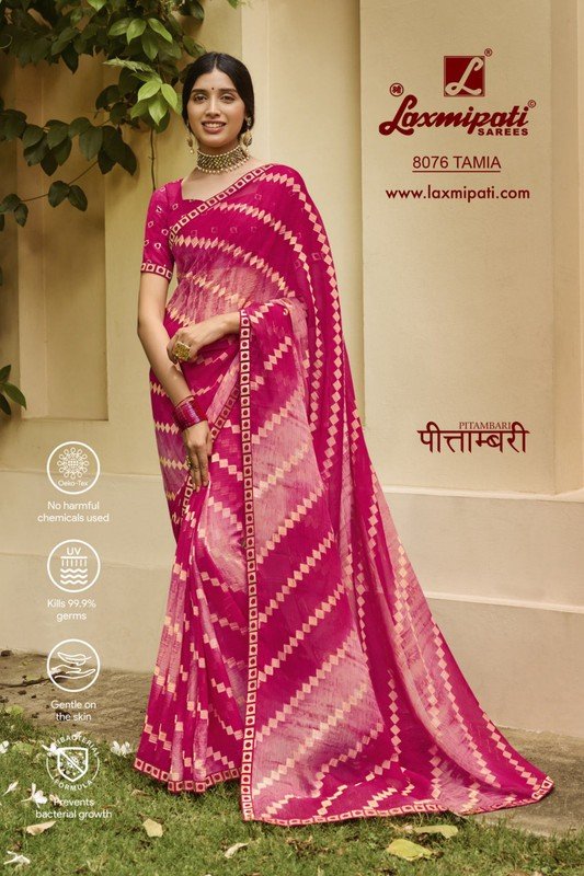 Laxmipati Pitambari 8076 Pink Chiffon Saree