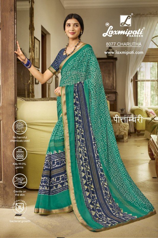 Laxmipati Pitambari 8077 Green Chiffon Saree