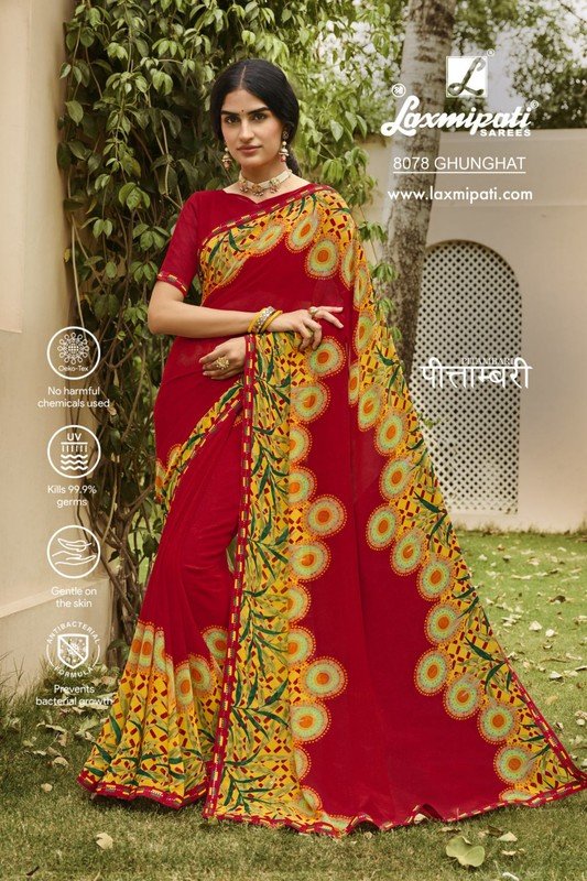 Laxmipati Pitambari 8078 (Red-Yellow) Georgette Saree