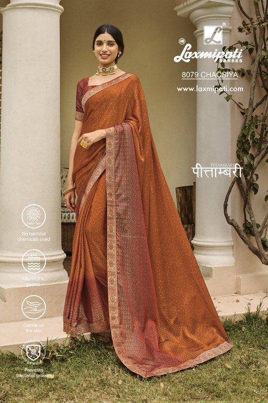 Laxmipati Pitambari 8079 Rust Silk Chiffon Saree