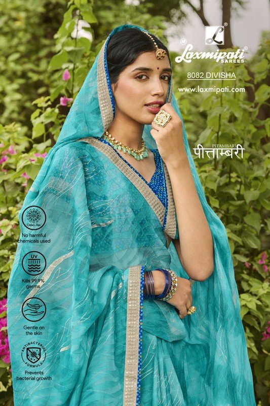 Laxmipati Pitambari 8082 Firozi Brasso Chiffon Saree