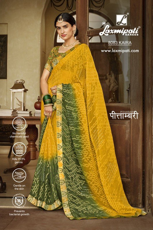 Laxmipati Pitambari 8083 (Yellow-Green) Brasso Saree