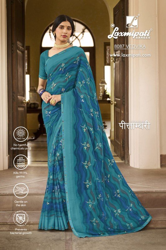 Laxmipati Pitambari 8087 Firozi Georgette Saree