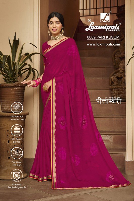 Laxmipati Pitambari 8089 Rani Pink Silk Chiffon Saree