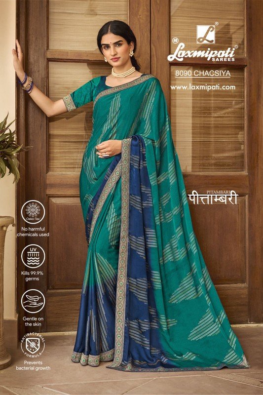 Laxmipati Pitambari 8090 (Green-Blue) Silk Chiffon Saree