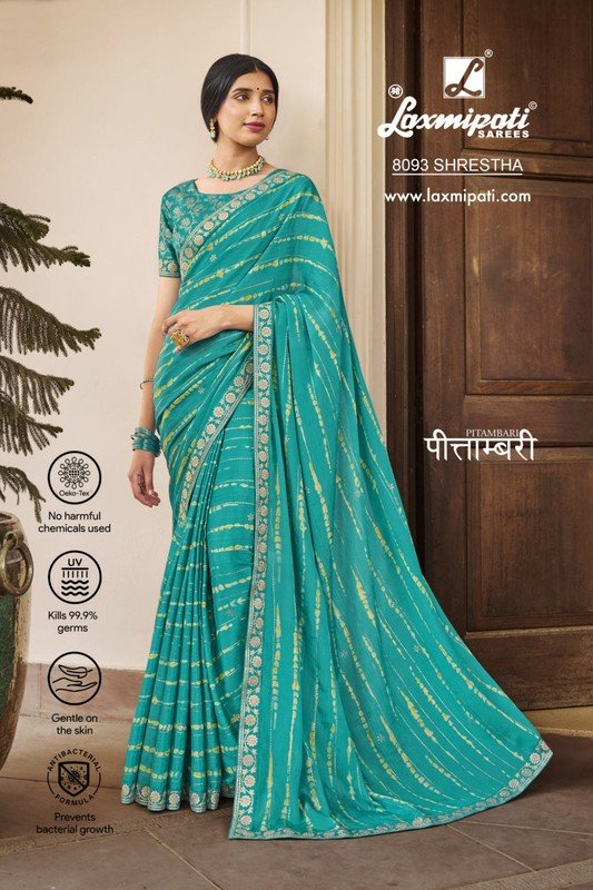 Laxmipati Pitambari 8093 Firozi Chiffon Saree