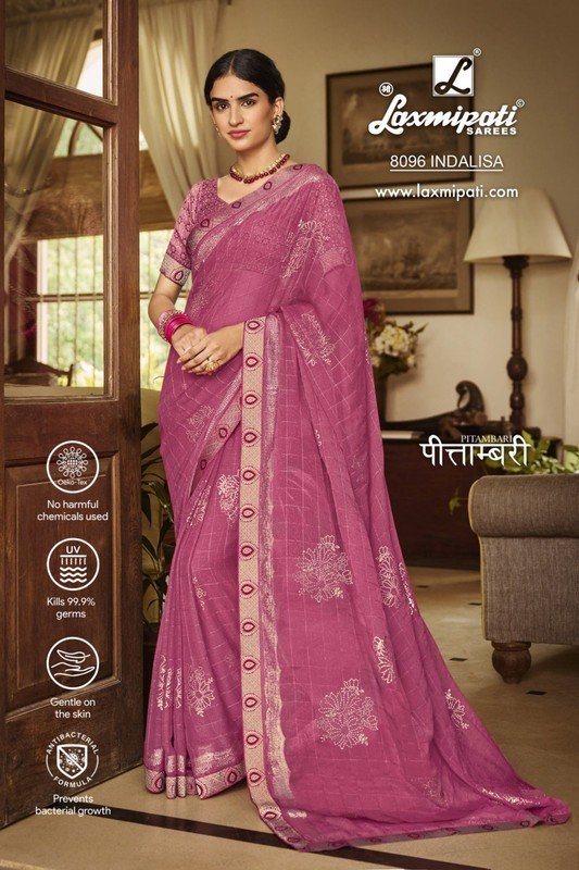 Laxmipati Pitambari 8096 Pink Chiffon Saree