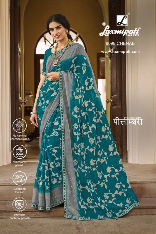 Laxmipati Pitambari 8098 (Green-Grey) Sparkle Chiffon Saree