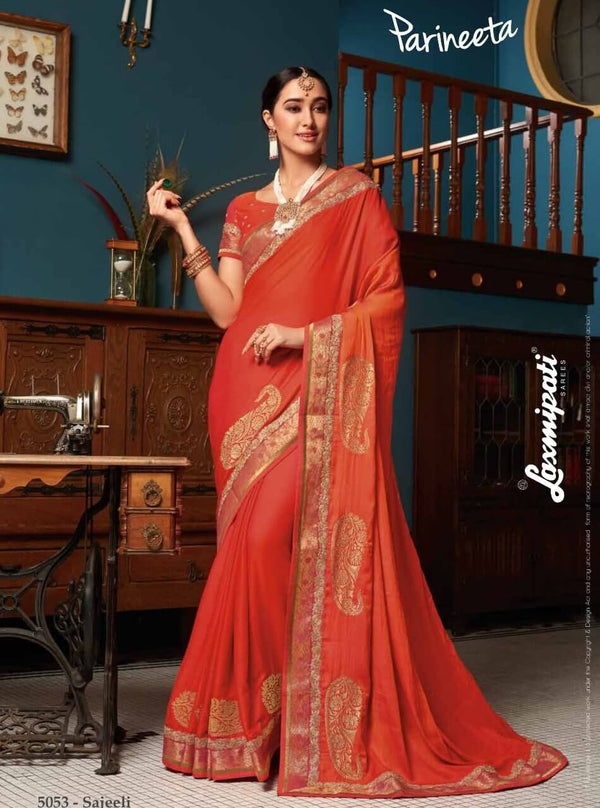 Laxmipati Parineeta 5053 Peach Laser Silk Saree