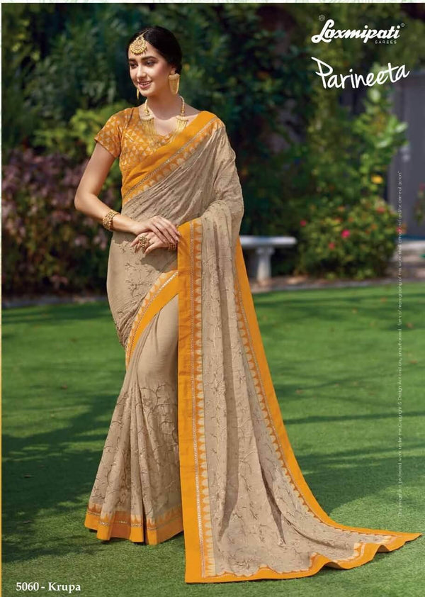 Laxmipati Parineeta 5060 Brown Crepe Chiffon Saree