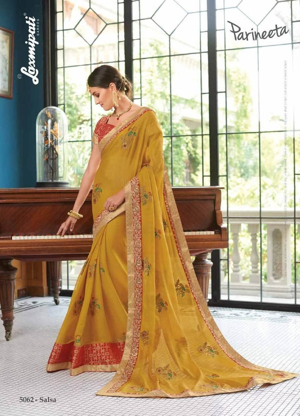 Laxmipati Parineeta 5062 Yellow Crepe Chiffon Saree