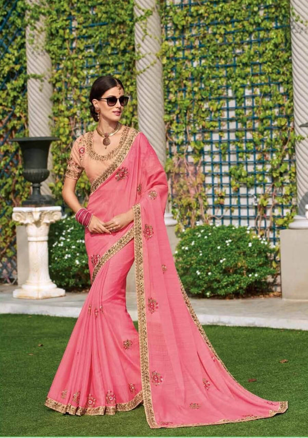 Laxmipati Parineeta 5063 Pink Crepe Chiffon Saree