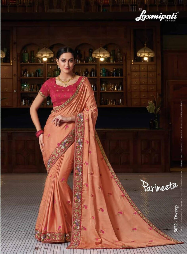 Laxmipati Parineeta 5072 Peach Raw Silk Saree