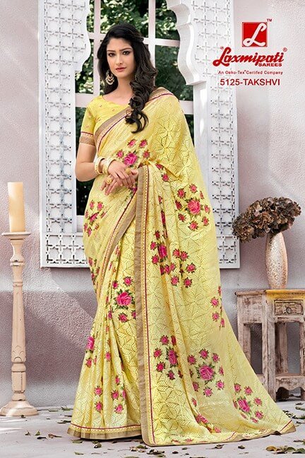 Laxmipati Sabri 5125 Yellow Georgette Saree