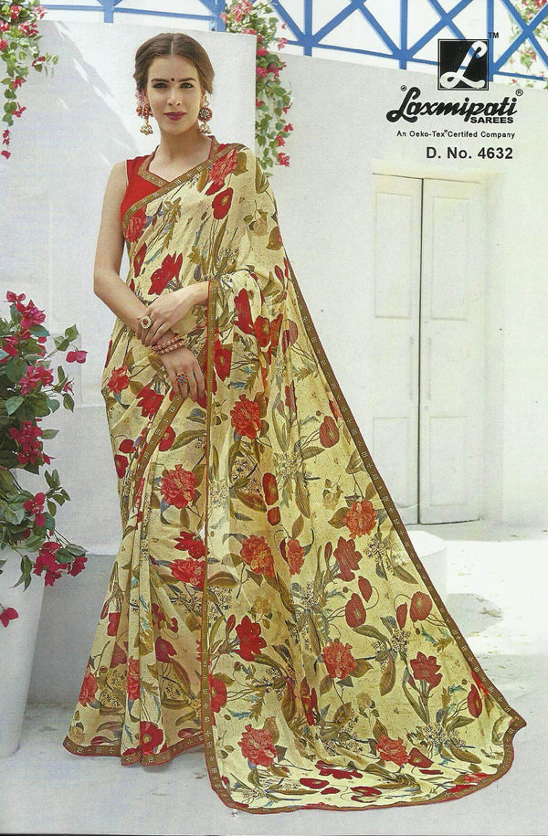 Laxmipati Old Hit 4632 Cream Chiffon Saree